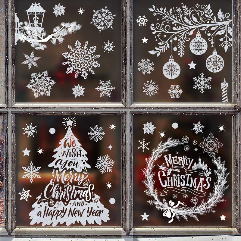 2026 Christmas Window Clings New Year Static Sticker Elk Snowman Window Decoration for Home Festival Gift