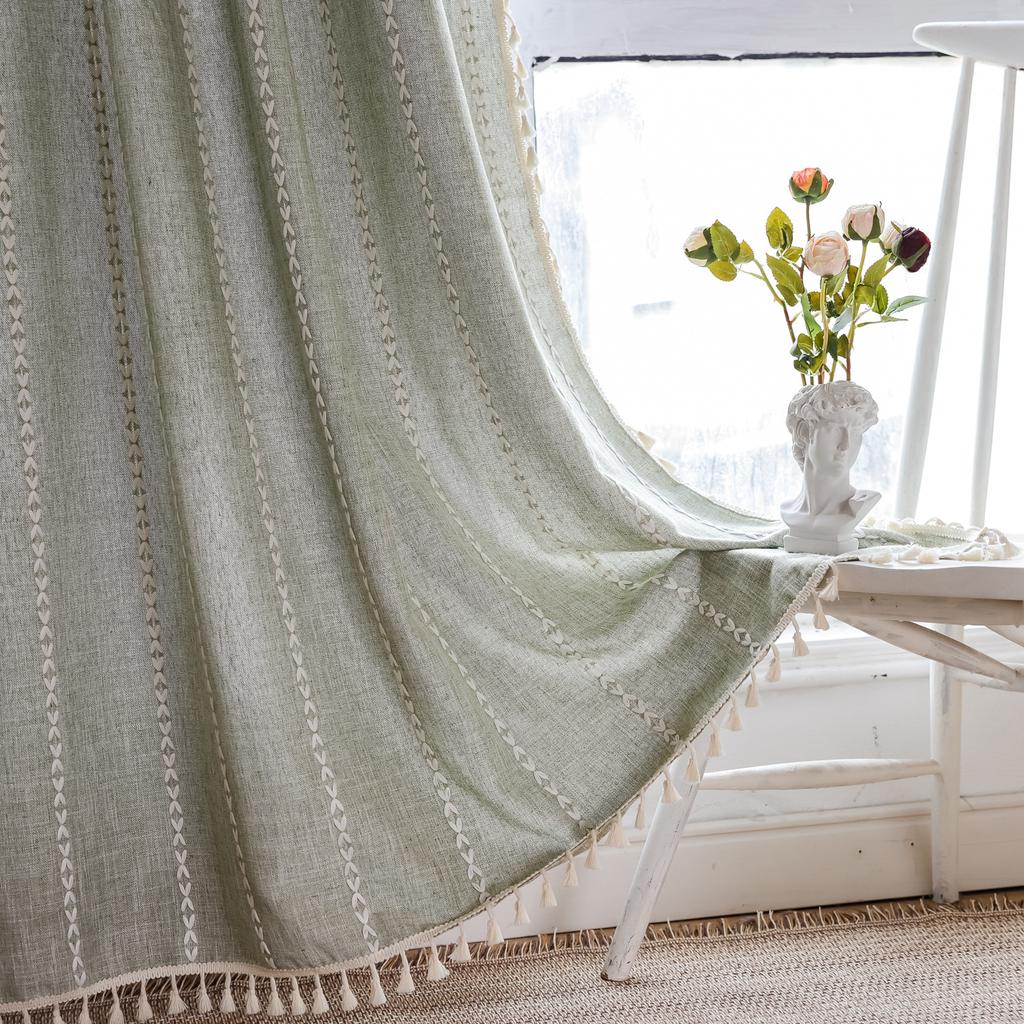 American Curtains Finished Thick Black Bohemian Semi-Blackout Room Living Room Decoration Balcony Floating Curtains