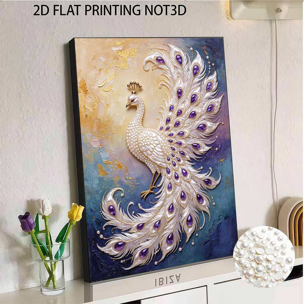 Elegant Peacock Pearl Kit 5D DIY Rhinestone Art Craft for Home Desktop Decoration Relaxing Handmade Gift