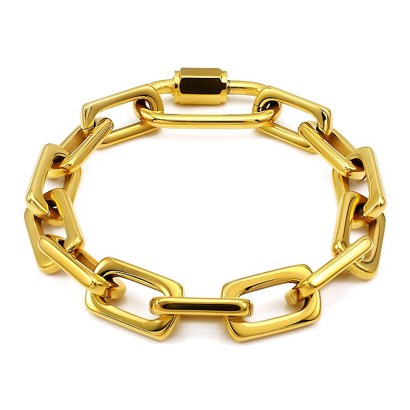 New Chunky Chain Stainless Steel Bracelets for Women Men Big Lock Charm Thick Rectangular Link Bracelet Bangles Hand Jewelry