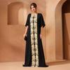Schwarz-Gold Östlich-Ethnisch Bedrucktes Langes Robenkleid