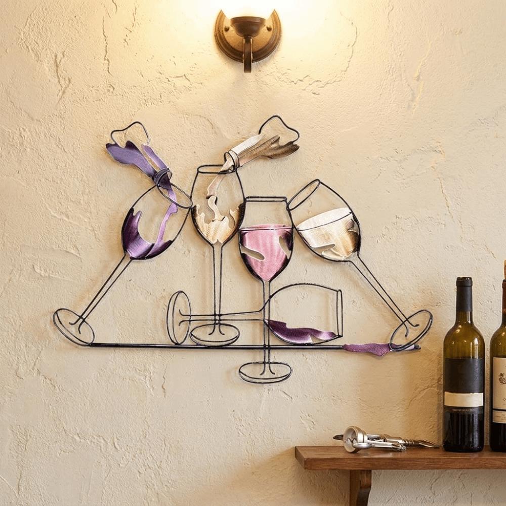 Iron Art Colorful Wine Glass Wall Art 2D Flat Wall Art Sculpture Wine Cup Wall Hanging Living Room