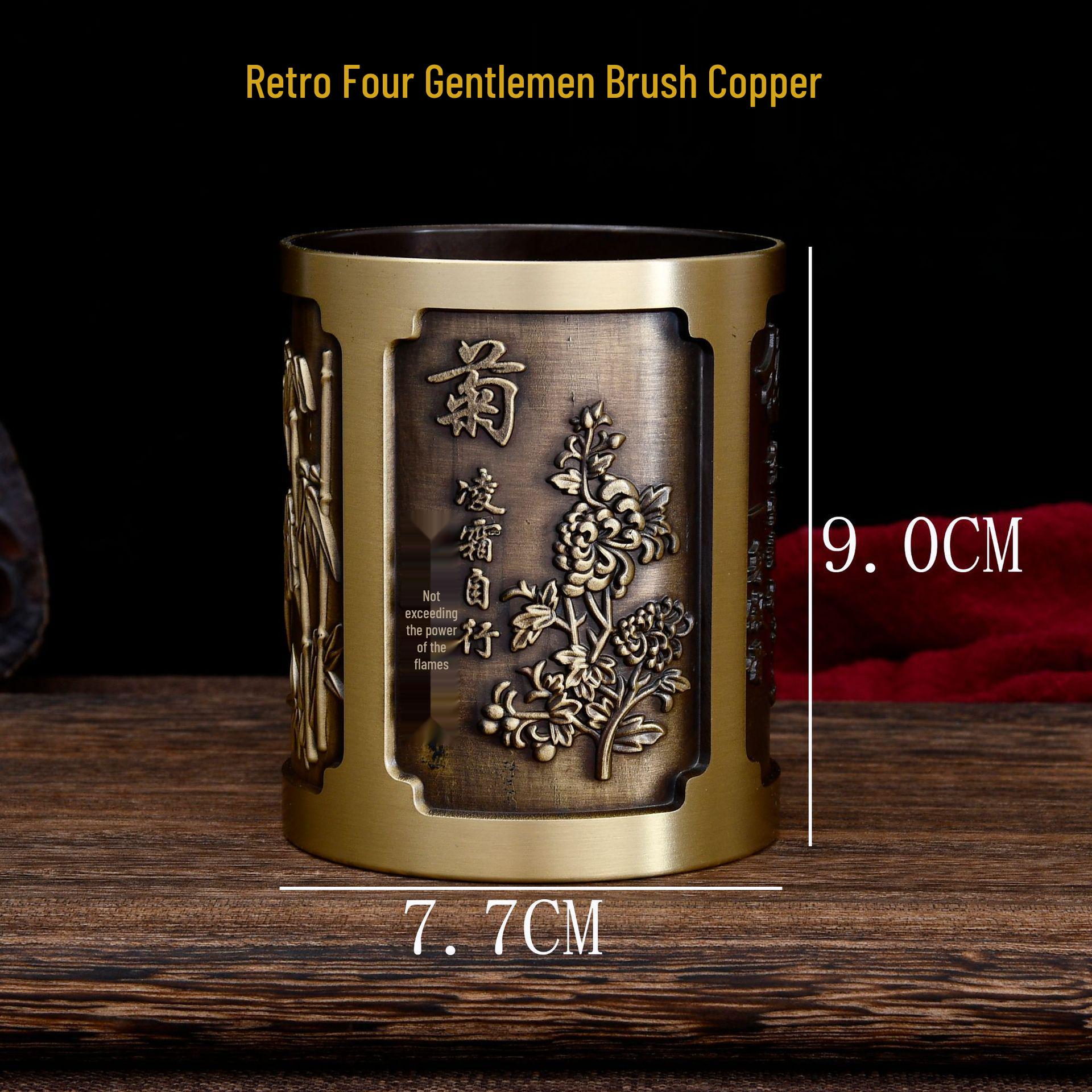 Ancient Chinese Brass and Copper Carved Pen Holder Ornament - Ideal Office Gift