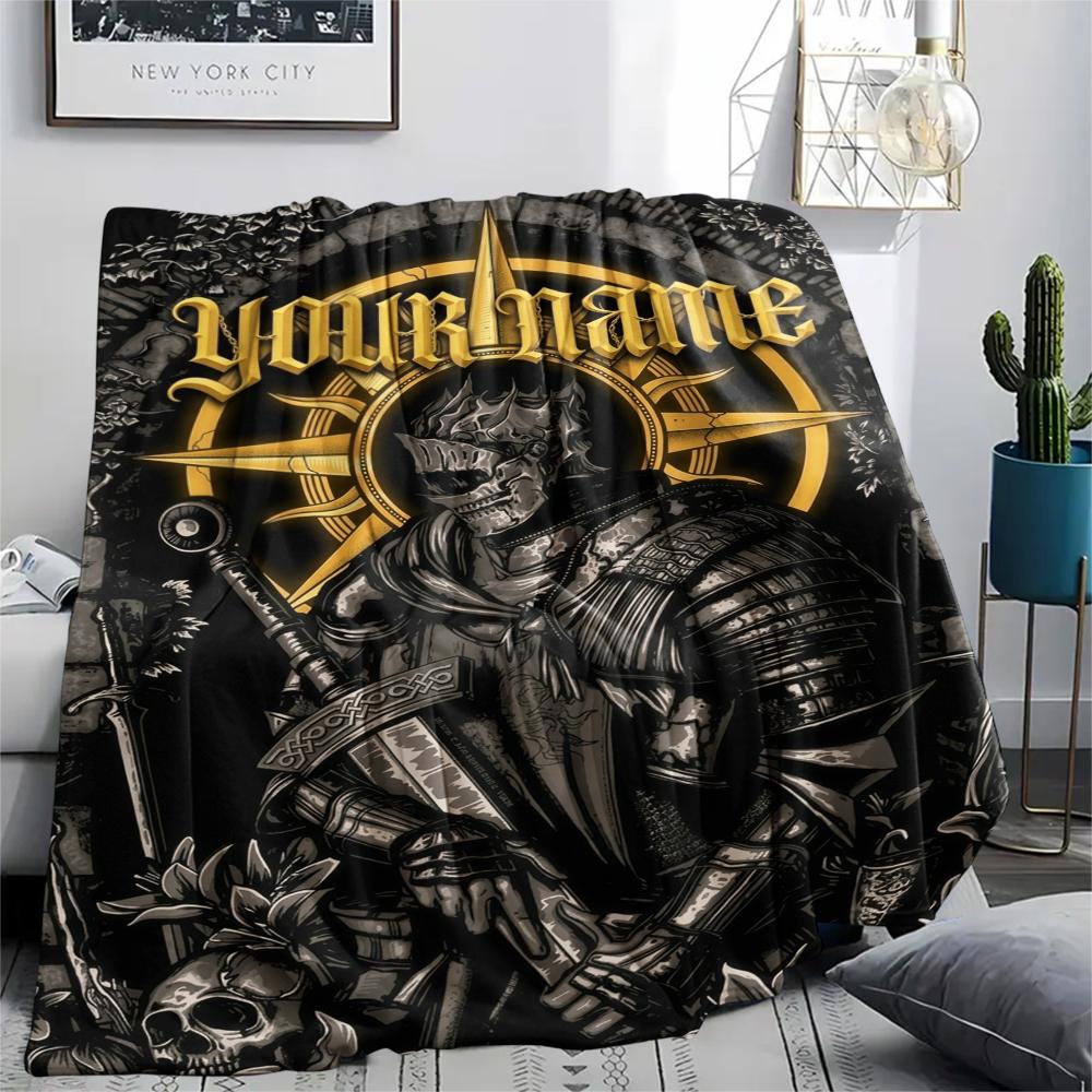 1PC Custom Name Dark Souls Patterned Flannel Blanket Suitable For All Seasons for Home Decor Warmth and Comfort Gifts Holiday Present_xia