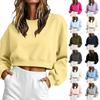 Women's Cropped Pullover Sweatshirt with Oversized Round Neck and Long Sleeves for Casual Wear