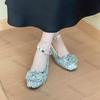 Women Summer Shoes 2025 Summer Rhinestone Round Toe Smedium Heel Sandals Non Slip Buckle Strap Dress Style Women Shoes