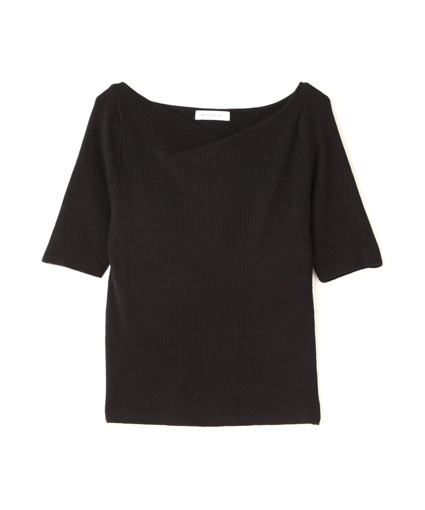 Natural Beauty Basic Cross Neck Rib Knit Black Women's Sweater,