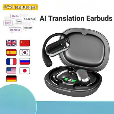 AI Translator Earbuds Real-Time Voice Translator 144 Languages Instant Translation Noise Canceling Wireless Bluetooth Headphones