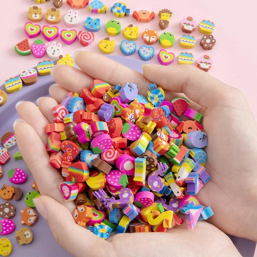 20-200pcs Mini Erasers Fruit Animal Number Cake Heart Designs School Supplies Graduation Gifts Classroom Prizes Birthday JXB