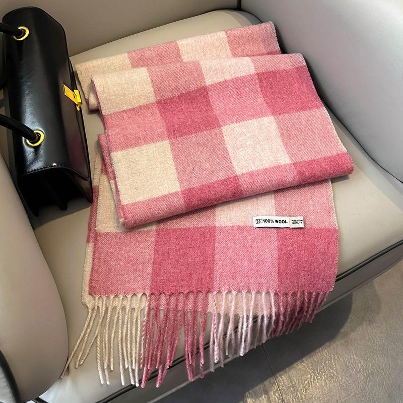 Pink wool big plaid scarf girls winter warm scarf girlfriends birthday gift high-end new