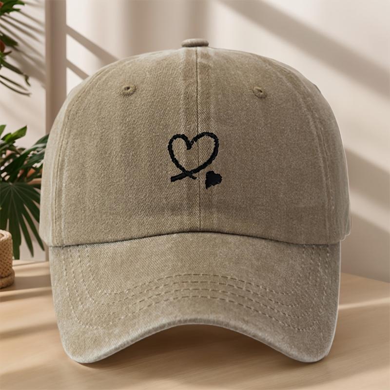 Classic Washed Vintage Baseball Cap with Heart Print Soft And Breathable Perfect for Street HipHop Style And Outdoor Casual S