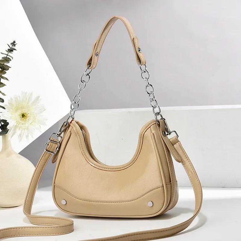 New Style Women Chain Shoulder Bags Leather Daily Soft Multi-function Leisure Handbags Female Underarm Bag