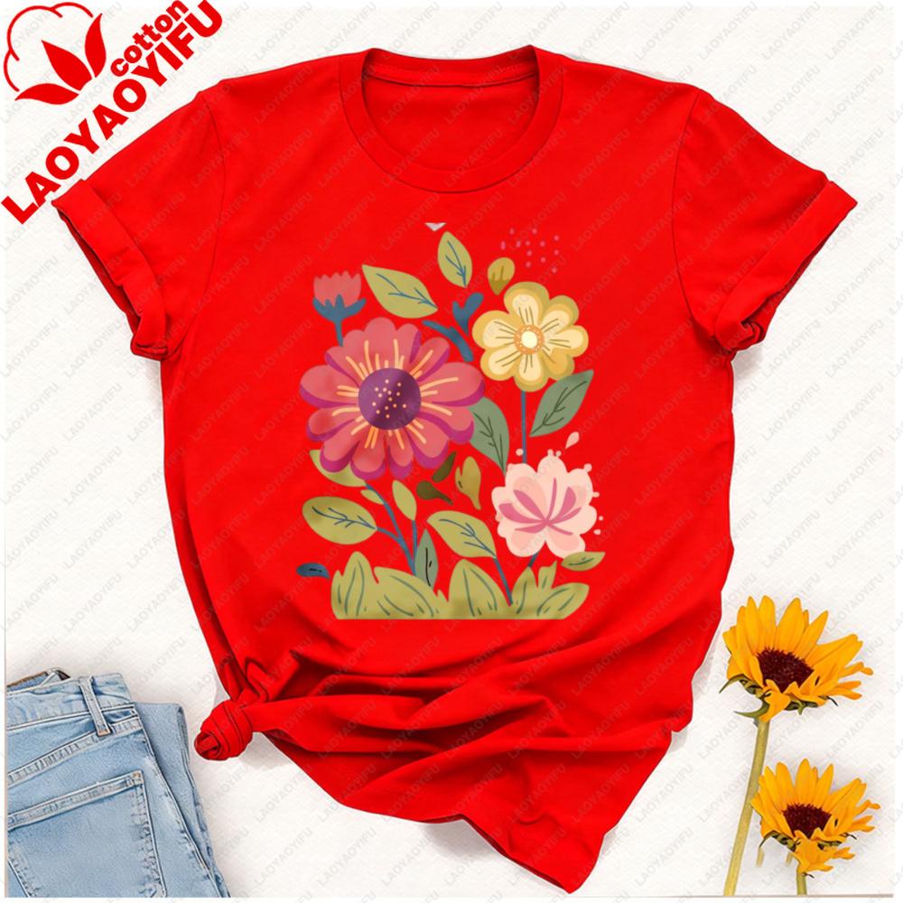 Unisexs Floral Graphic TShirt Short Sleeve Wildflower Tee Colorful Botanical Print Soft Cotton Crew Neck Shirt Spring Summer