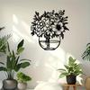 Metal Wall Art Vase with Flowers, Minimalist Floral Iron Sculpture, Modern Home Decor Outdoor Wall Mounted, Original Design for Wedding