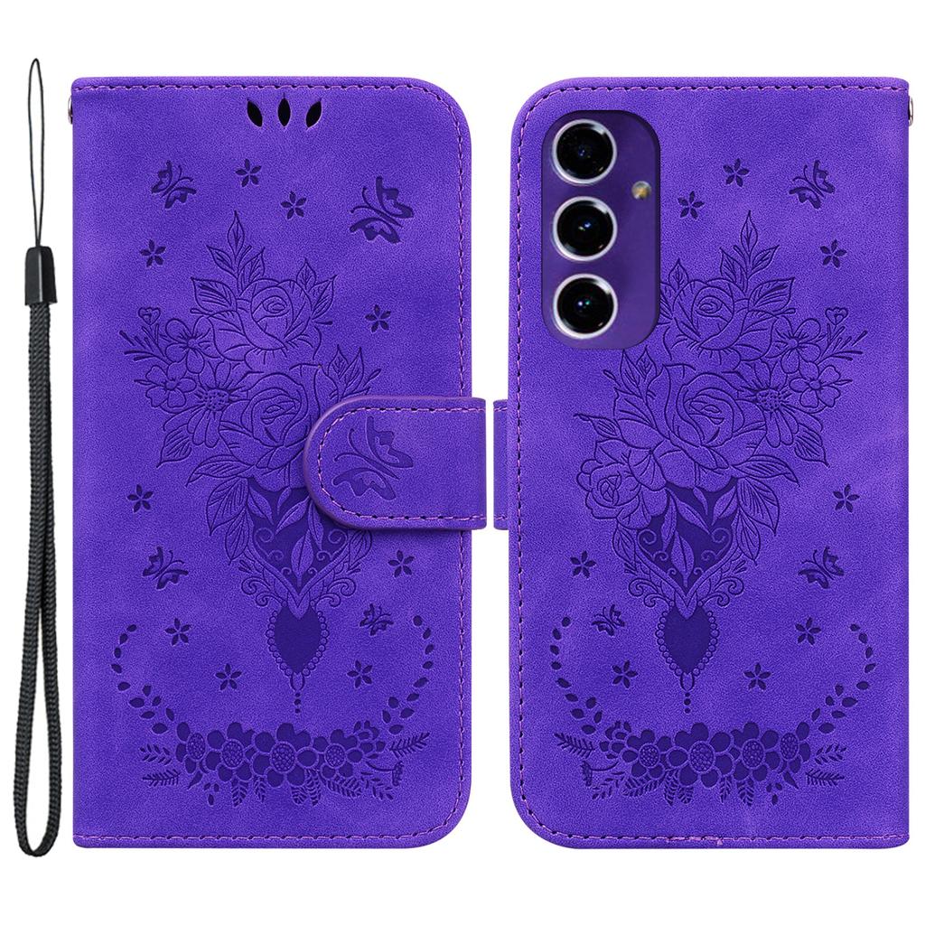 Wallet Phone Stand Case for Samsung Galaxy S24 FE PU Leather + TPU Phone Cover with Butterfly Flower Imprinted Pattern