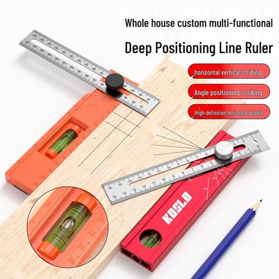 Portable Multifunctional Woodworking Marking and Positioning Ruler with Right Angle and Depth Measurement