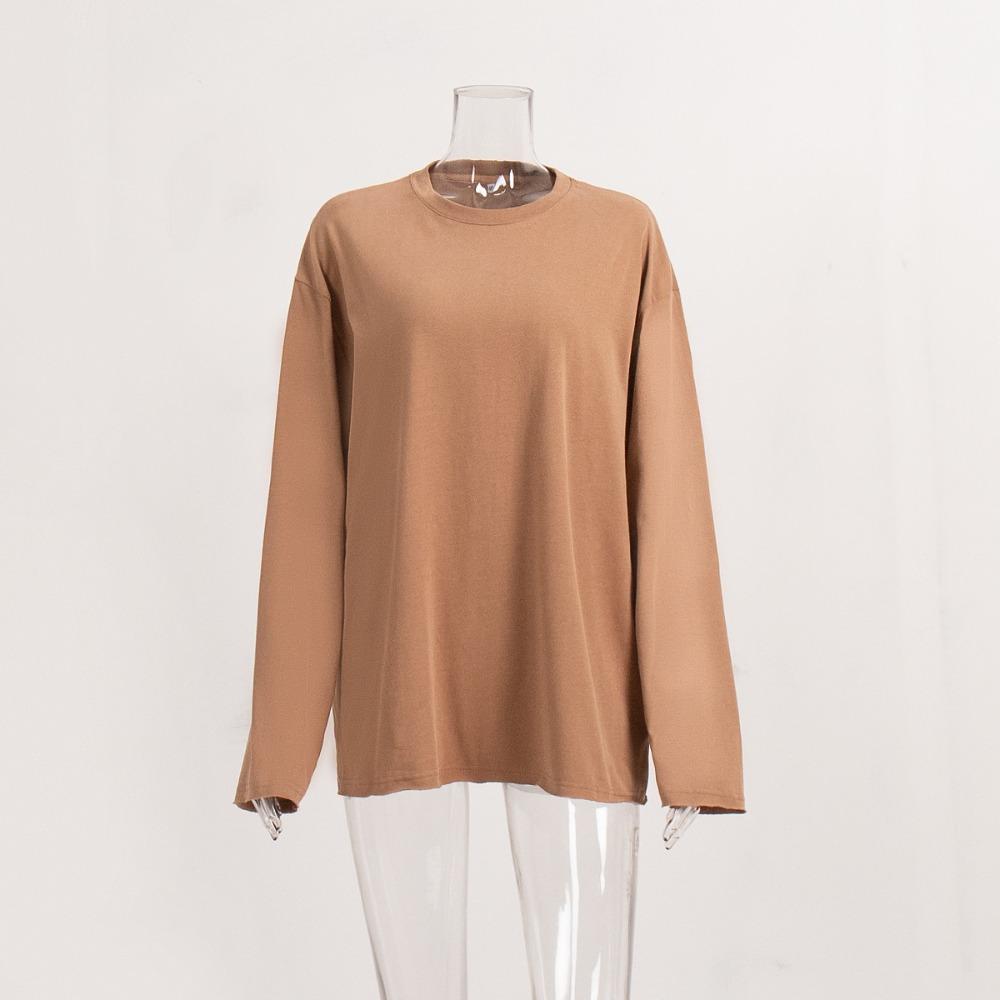 Women's Crew Neck Long Sleeve Oversized T Shirt Solid Color Casual Basic Top
