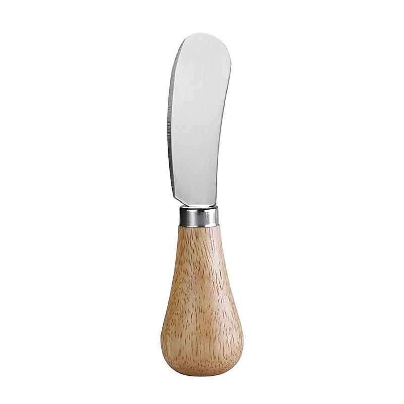 Rubber Wood Handle Stainless Steel Cheese Knife Set: Includes Fork, Spoon, Butter & Cream Knives
