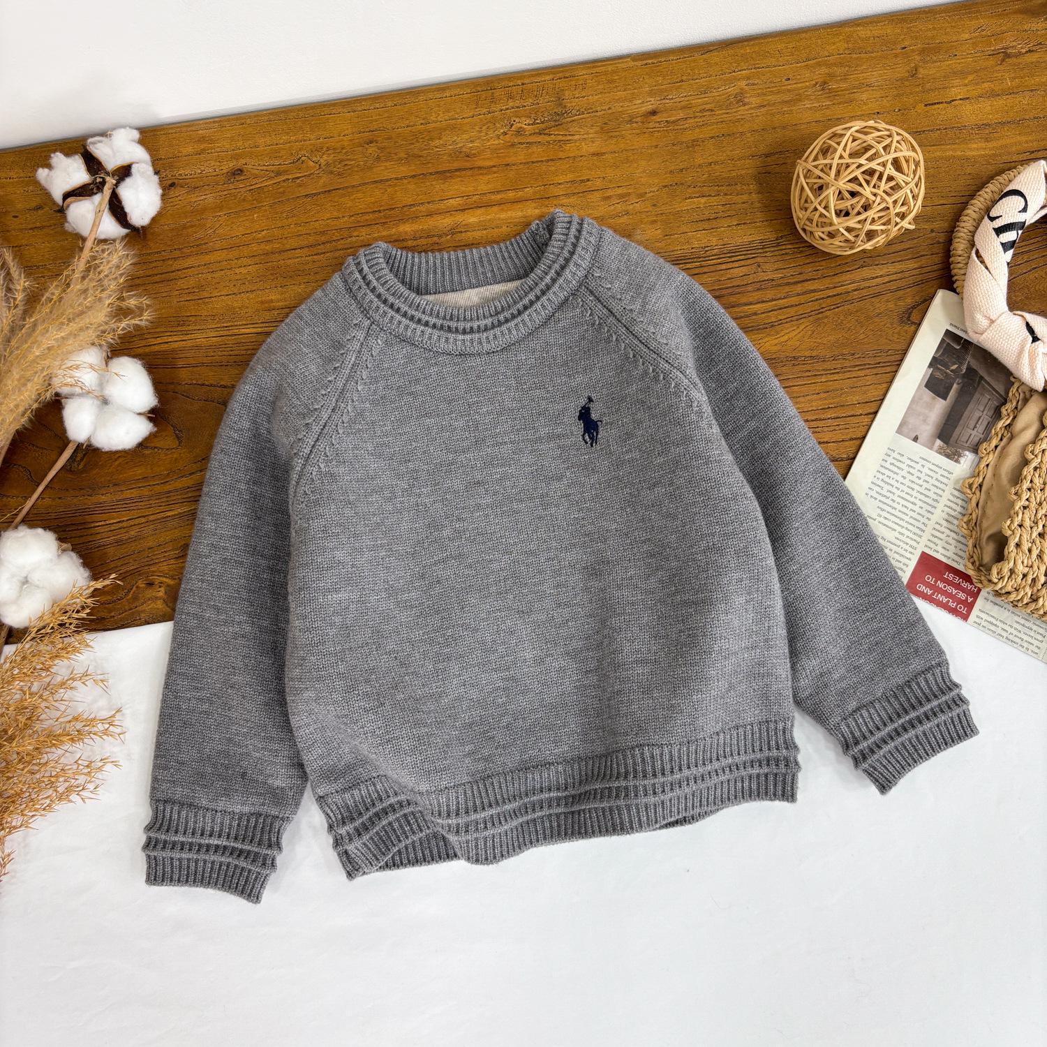 

Утолщенный и ворсистый детский шерстяной пуловер с вышивкой 2025 года для мальчиков и девочек - Универсальный и стильный 140 cm серый