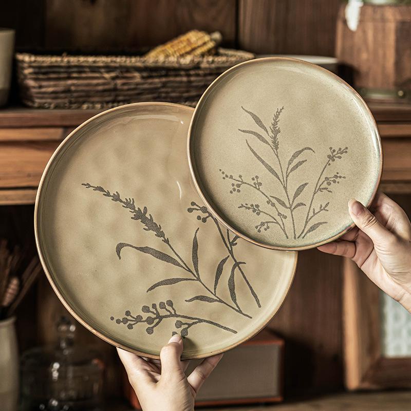 Talerz Retro Ręcznie Malowany Duży Talerz Ceramiczny Domowa Zastawa Stołowa Okrągły Talerz Danie Inwentarz Talerz w Kształcie Serca Talerz Talerz Zachodni