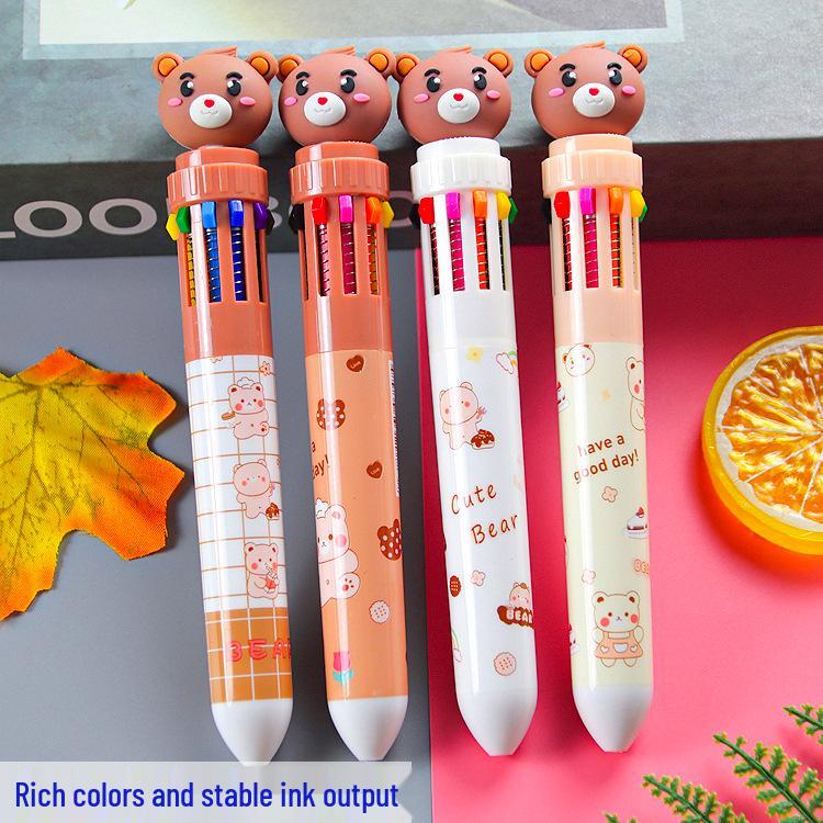 Cute Cartoon Bear 10-Color Pen: Colorful Student Writing Tool