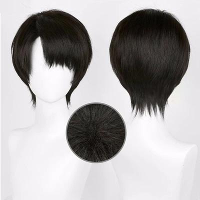 Levi Ackerman Cosplay Wig Anime Short Black Brown Heat Resistant Synthetic Hair Halloween Party Wigs + Wig Cap