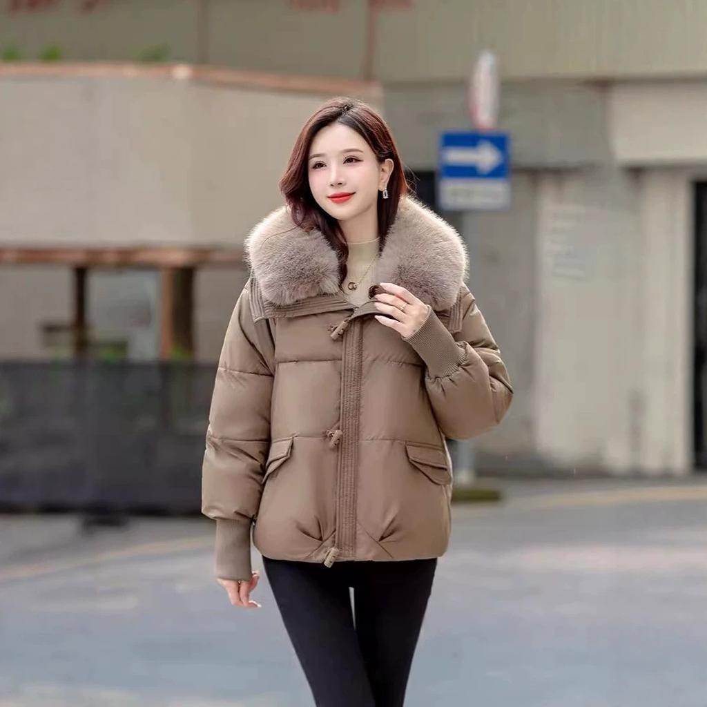 Short down cotton clothes for women, winter small men, new Korean version loose lapel large fur collar jacket for women