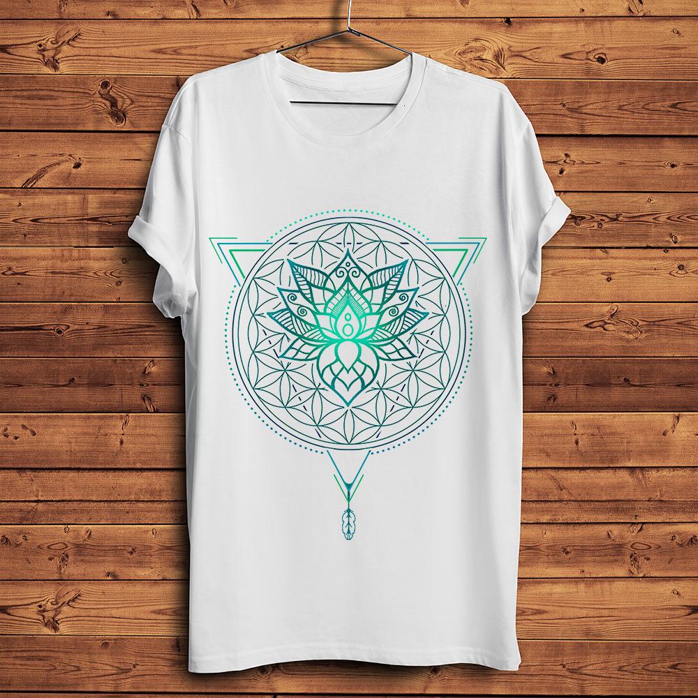Geometric Triangle Lotus Flower of Life Unisexdala t shirt Unisex new white casual homme cool symbol tshirt unisex S