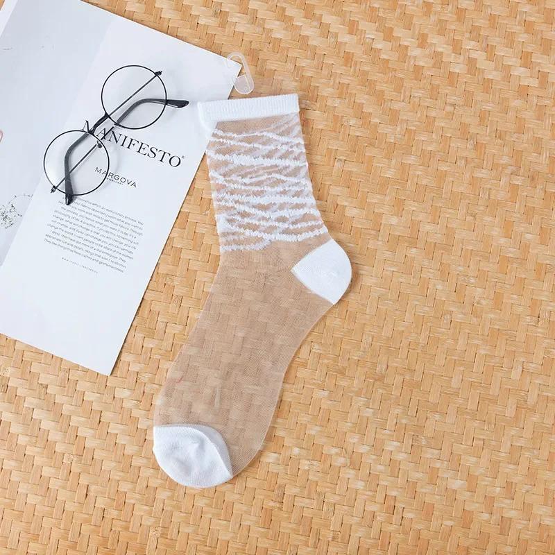 Polka Dot Socks Women See Through Transparent Crystal Silk Socks Summer Ultra-thin Breathable Girls Kawaii Cute Nylon Long Socks