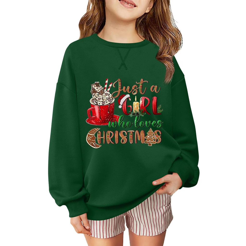 Дитячий Модний Повсякденний Пуловер-Світшот Вільного Крою з Довгим Рукавом та Різдвяним Принтом