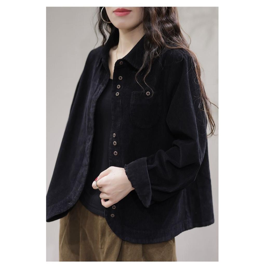 Spring Autumn New Shirt Fashion Art Leisure Long Sleeve Lapel Collar Corduroy Women's Shirt Cardigan Female Short Tops