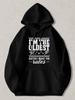Black Pullover Hoodie with "I'M The Oldest Sister I Make The Rules" Text Checkered Flag & Star Graphic Casual Streetwear Sweatshir