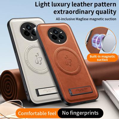 Luxuriöser magnetischer Ständerhalter PU-Leder Handyhülle für Magsafe Realme 14 Pro Plus kabelloses Laden Logo-Abdeckung