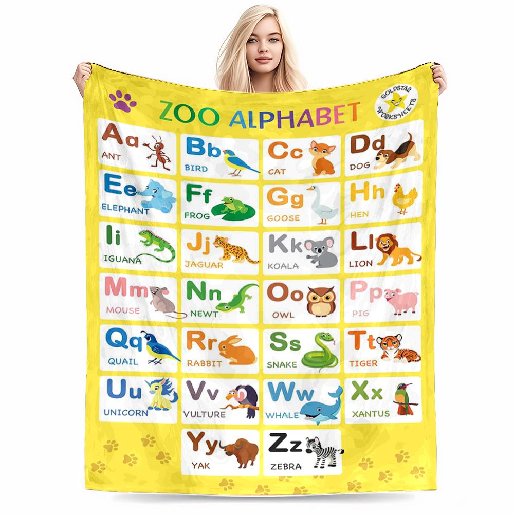 Zoo Alphabet Animal Themed Flannel blanket for bedroom, living room, sofa, and nap
