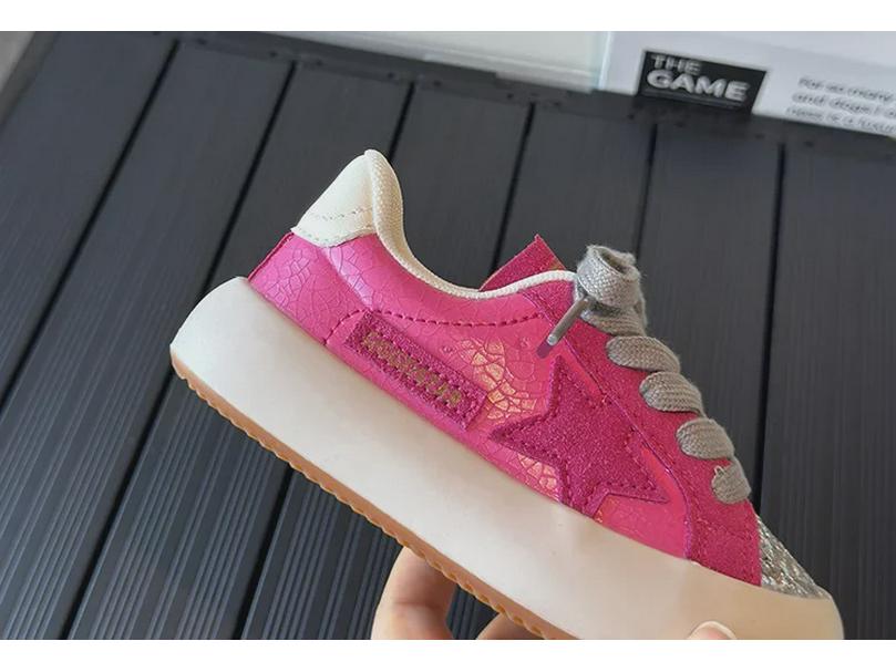 Girls' and Boys' Sequined Star Low-Top Sneakers - 2024 Spring/Autumn Lightweight Breathable Sports Shoes Trend