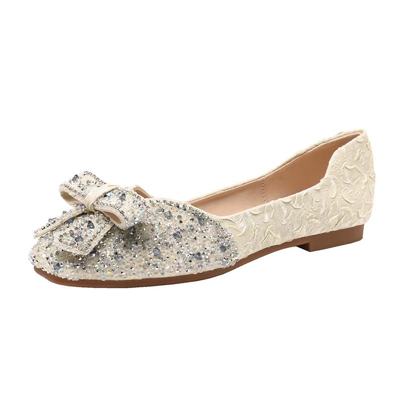 

Женские туфли-лодочки с квадратным носком на плоской подошве маленьких размеров 33-34, украшенные стразами и бантом, на плоском каблуке, женская обувь больших размеров 41-43, туфли-дутики 43 абрикосовый