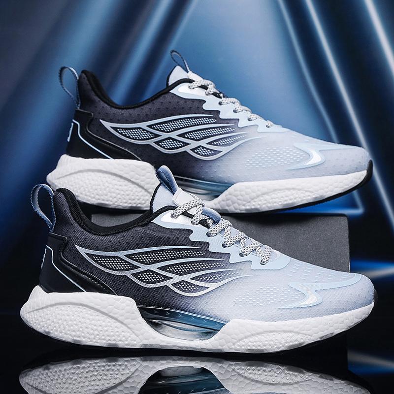Men Breathable Mesh Running Sneakers Hollow Air Cushion Midsole Shock Absorb Lightweight Non Slip Marathon Training Sports Shoes