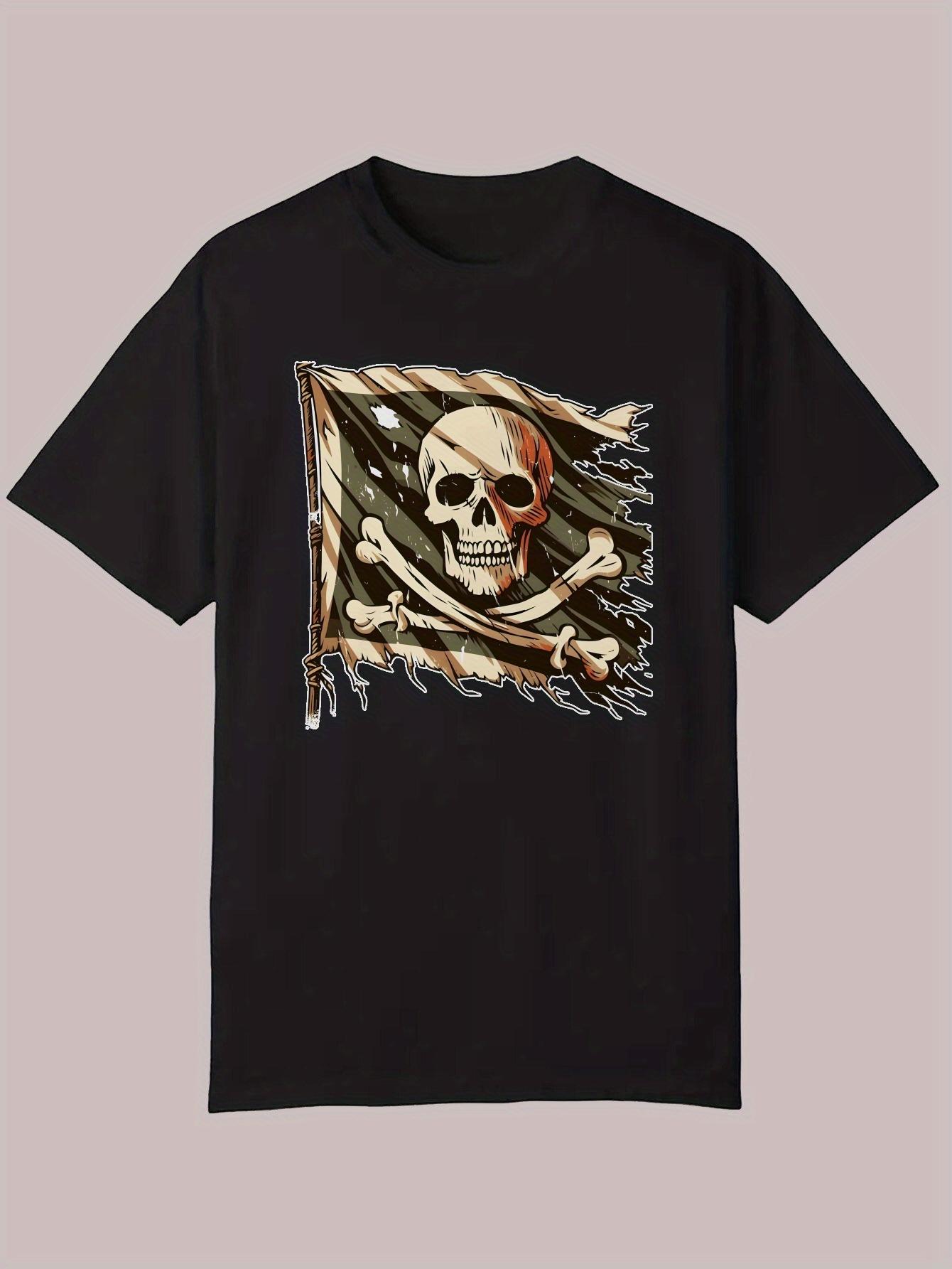 Black Graphic T-shirt - Skull & Crossbones American Flag Design XXXXL