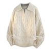Men Fake Two Piece V Neck Twisted Knit Long Sleeve Casual Polo Sweater