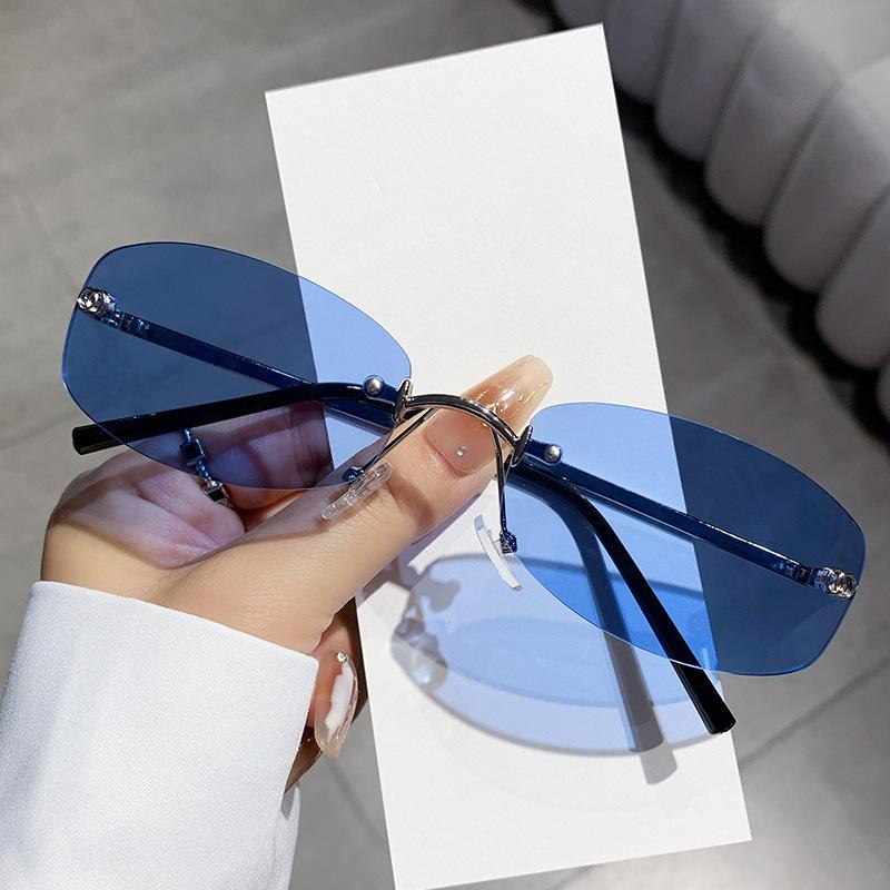 Metal Square Rimless Sunglasses Woman Retro Brand Small Rectangle y2k Sun Glasses Male Vintage Travel Fashion Eyewear