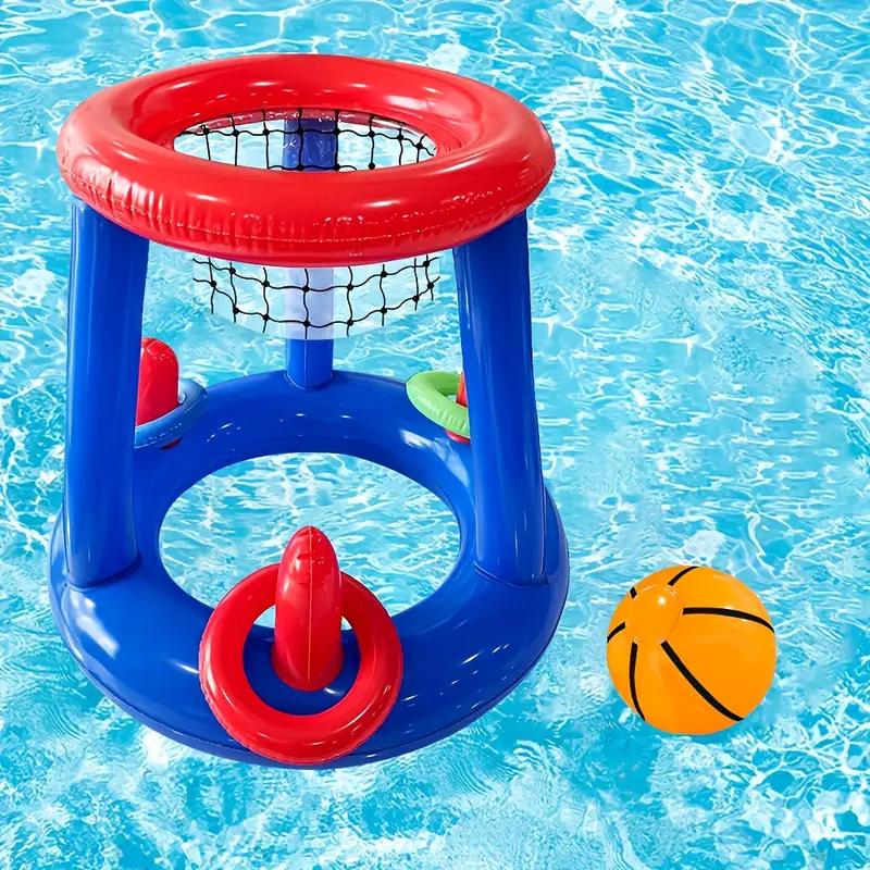 1 Set of Inflatable Basketball Hoop Ring Game with Throwing Rings Small Basketball PVC Ball Suitable for Party Entertainment