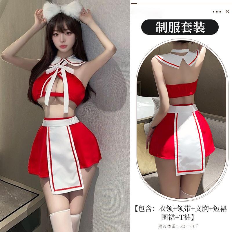 Sexy Lingerie Sexy Open Crotch Leaking Milk Sailor Suit Pure Desire Bed Teasing Flirting Small Breasts