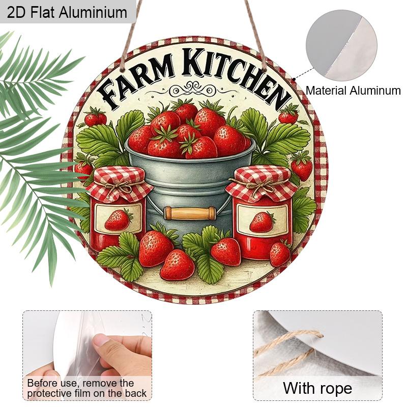2D Flat 1pc Vintage Strawberry Aluminum Decoration Plaque, Strawberry Pattern Sign, Kitchen Decor, Pantry Decor, Farmhouse Cafe Decor and Farmers
