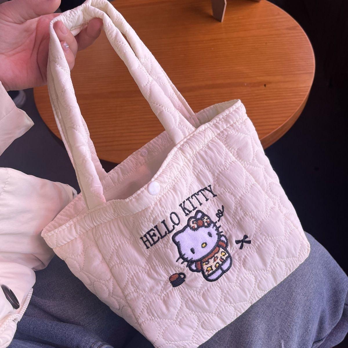 

Hello Kitty Women s Handbags bag Kawaii Handbag Cartoon Shoulder Bag Cute embroidered puff tote Bags clutch bags woman