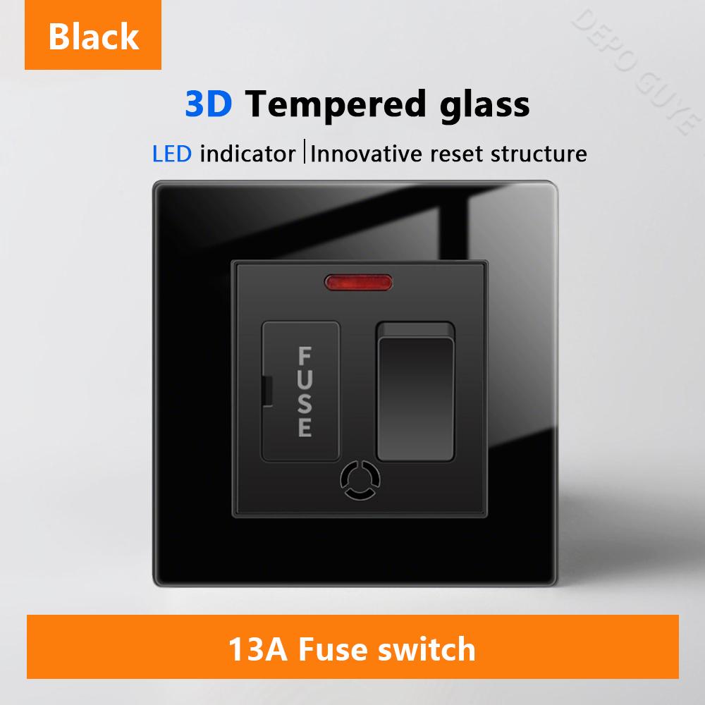 Luxury LED Indicator Light Switch Black Tempered Glass Piano Key Self-reset Wall switch,UK EU Universal USB C Electrical Socket