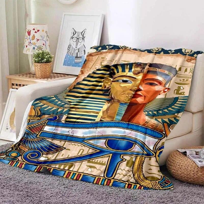 Ancient Egyptian Elements Print Blanket, For Sofa Couch Office Bed Camping , Multi-purpose Gift Blanket For All Season Clear