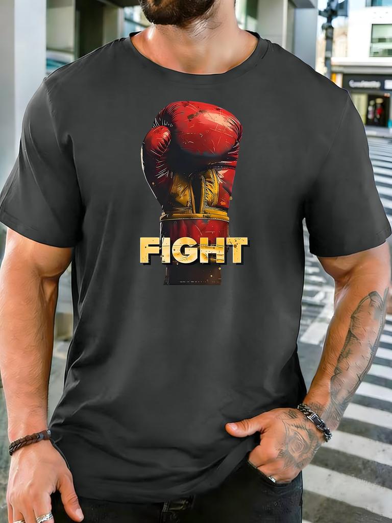 Unisex Cotton Crew Neck T Shirt Vintage Red Boxing Glove Fight Letter Graphic Boxing Sports Fan Casual Short Sleeve Male Daily Top