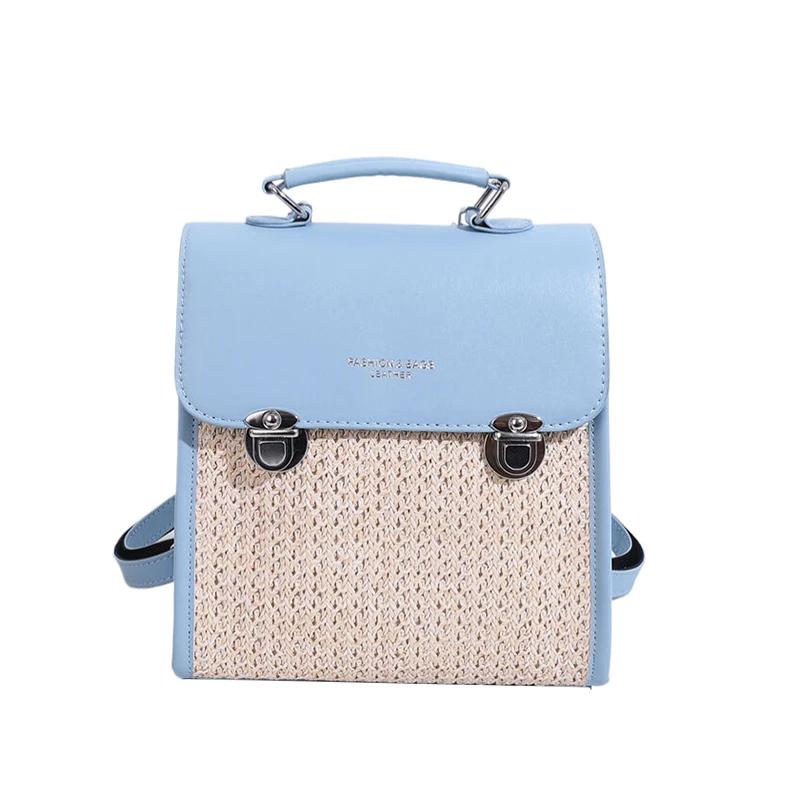Female PU and Straw Backpack  Versatile Shoulder and Crossbody Bags  Simple Fashion  High Quality  New Style