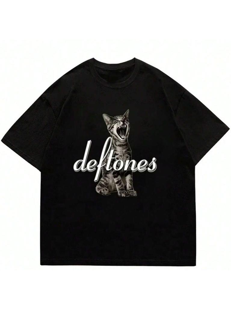 Schattige Kat Luistert Naar Muziek Geprint T-shirt Zomer Dames Casual Korte Mouw T-shirt Heren Harajuku Mode Straatstijl T-shirts Tops