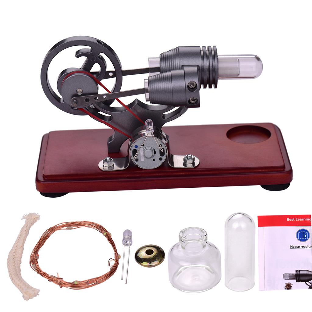 Hot Stirling Engine Motor Model Dollar Flywheel Design Educational Toy Electricity Generator with Colorful LED Light String for Tcher S